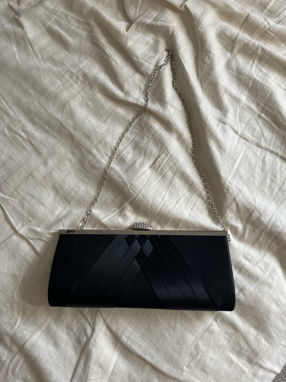 Classic Black Satin Evening Clutch with Chain